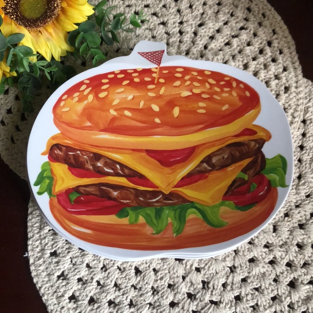 Novelty Cheeseburger Melamine Dinner Plates Outdoor BBQ Picnic